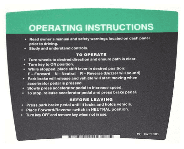 Picture of DECAL, OPERATING INSTR, GAS